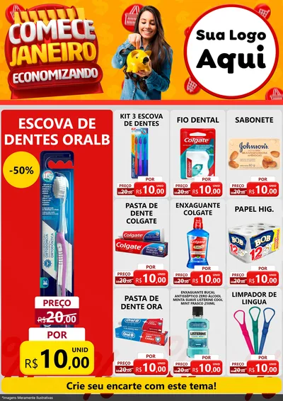 Modelo de Encarte para Encarte A4 Vertical com o tema Comece Janeiro Economizando para Higiene Pessoal