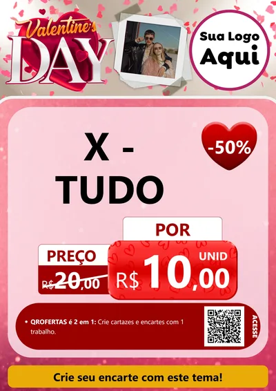 Modelo de Cartaz para Cartaz A4 Vertical com o tema Valentine's Day para Hamburgueria