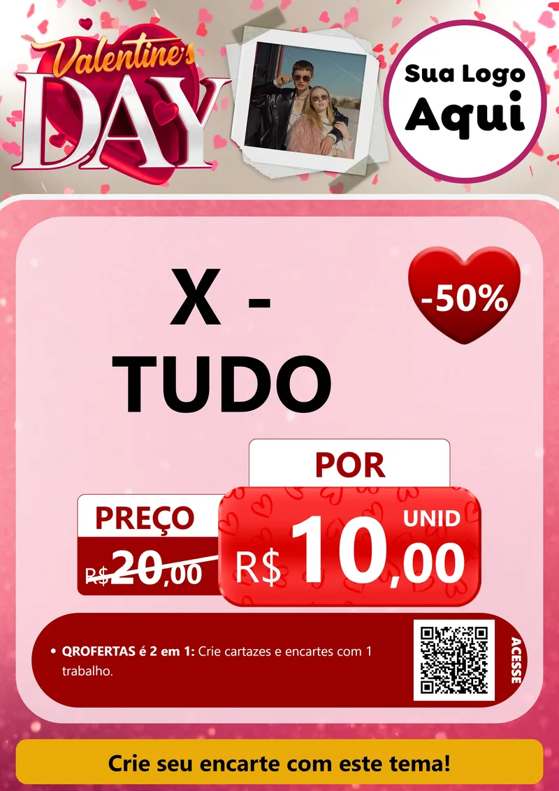 Modelo de Cartaz para Cartaz A4 Vertical com o tema Valentine's Day para Hamburgueria