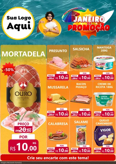 Modelo de Encarte para Encarte A4 Vertical com o tema Janeiro de Promoção para Frios e Laticínios