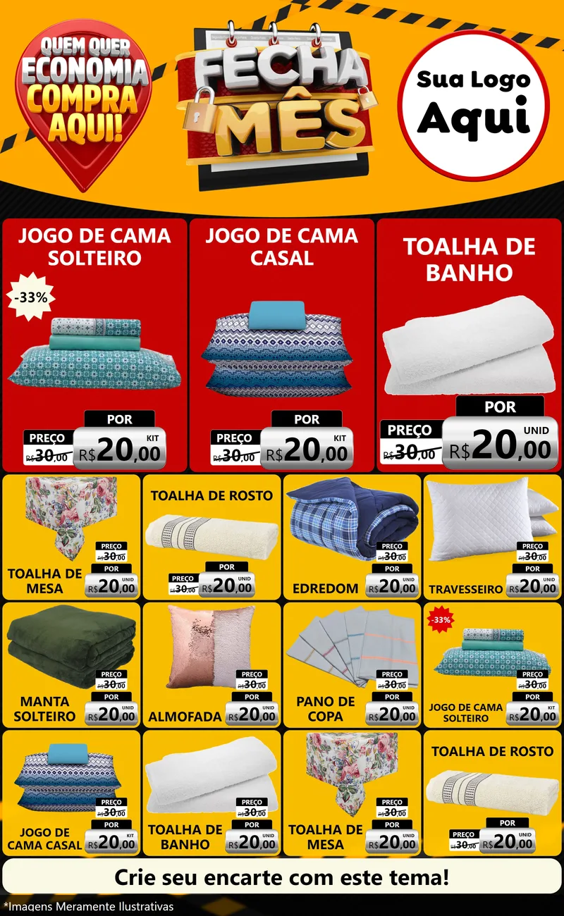 Modelo de Encarte para Encarte Grande com o tema Fecha Mês para Cama, Mesa e Banho
