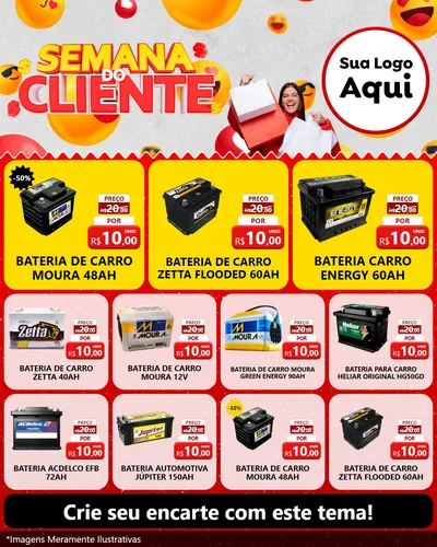 Modelo de Rede Social para Feed Instagram com o tema Semana do Cliente para Baterias Elétricas