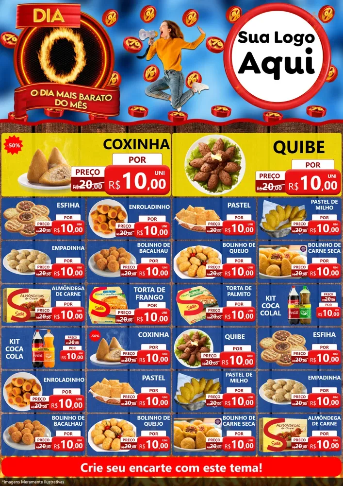Modelo de Encarte para Encarte A4 Vertical com o tema Dia O - O Dia Mais Barato Do Mês para Salgadaria