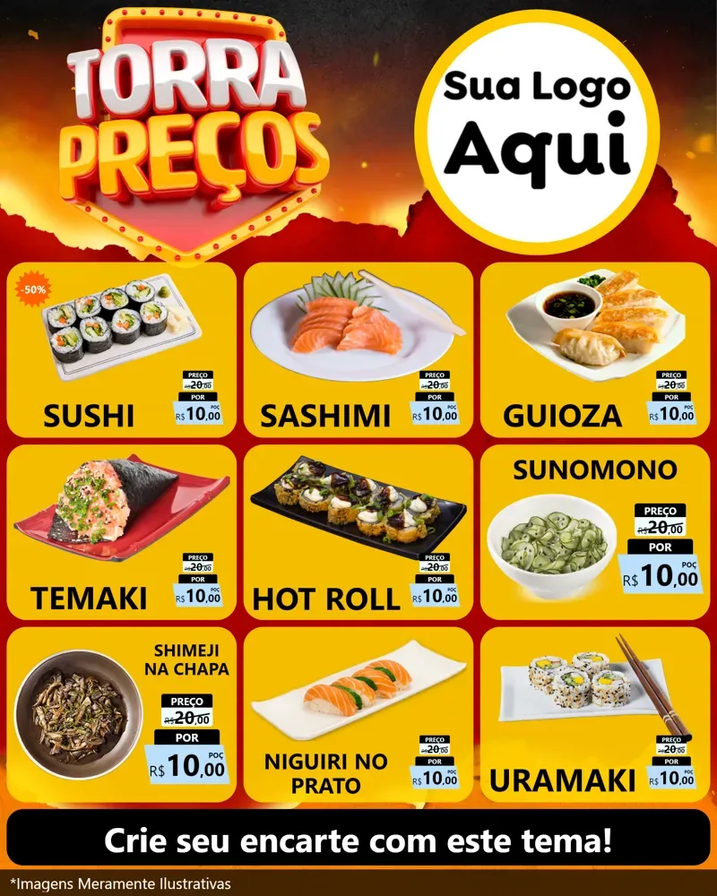 Modelo de Rede Social para Feed Instagram com o tema Torra Preços para Comida japonesa