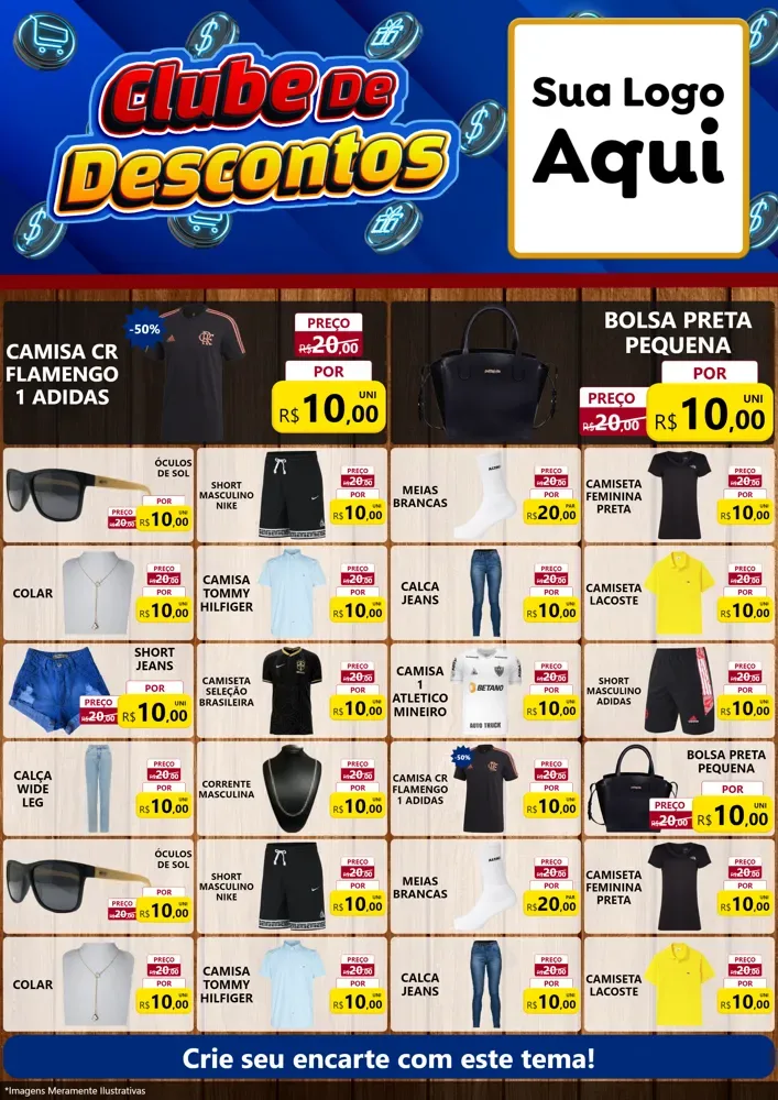 Modelo de Encarte para Encarte A4 Vertical com o tema Clube de Descontos para Roupas e acessórios