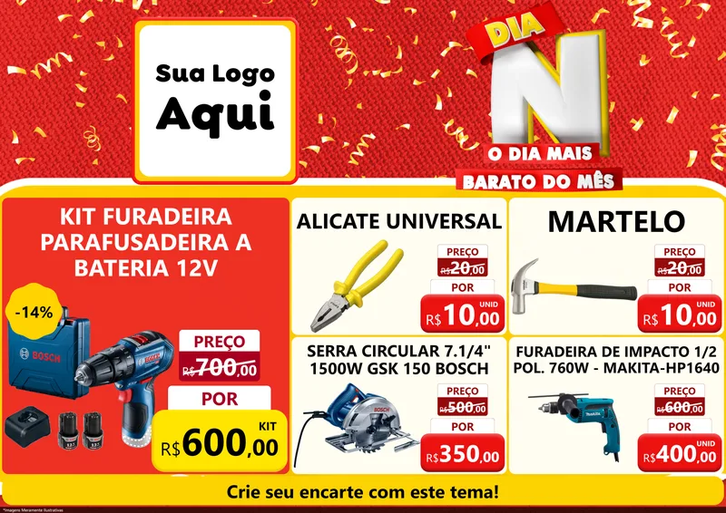 Modelo de Encarte para Encarte A4 Horizontal com o tema Dia N o Dia Mais Barato do Mês para Maquinas e Ferramentas