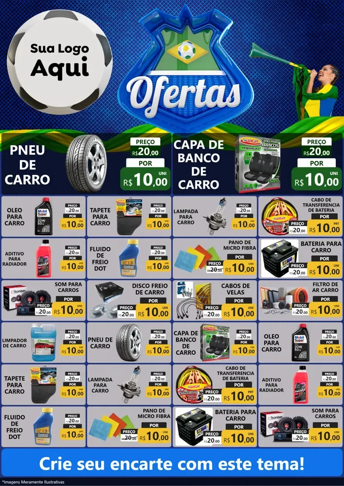 Modelo de Encarte para Encarte A4 Vertical com o tema Ofertas (Futebol) para Auto peças