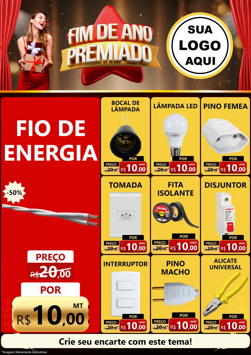 Modelo de Encarte para Encarte A4 Vertical com o tema Fim de Ano Premiado para Materiais Elétricos