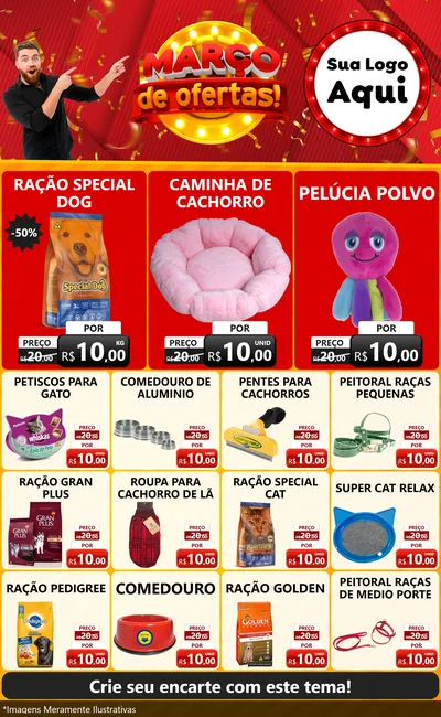 Modelo de Encarte para Encarte Grande com o tema Março de Ofertas! para Pet Shop