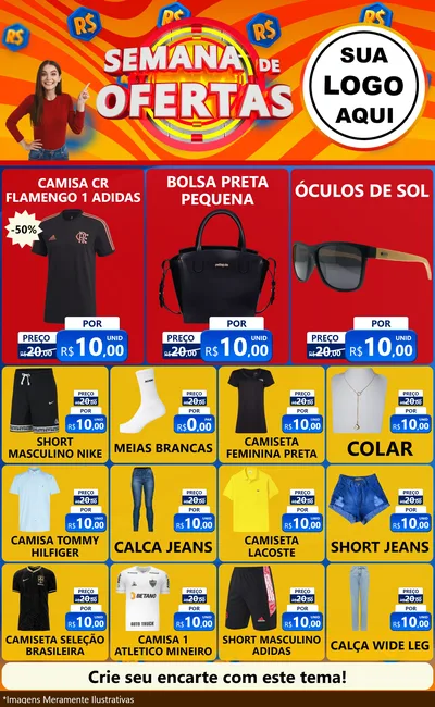 Modelo de Encarte para Encarte Grande com o tema Semana de Ofertas para Roupas e acessórios