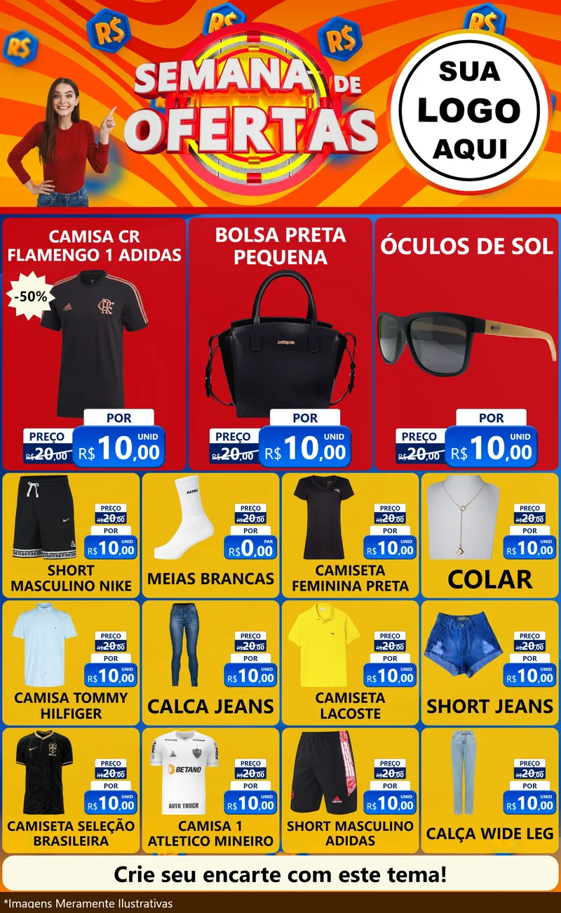 Modelo de Encarte para Encarte Grande com o tema Semana de Ofertas para Roupas e acessórios