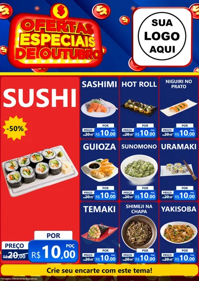 Modelo de Encarte para Encarte A4 Vertical com o tema Ofertas Especiais de Outubro para Comida japonesa