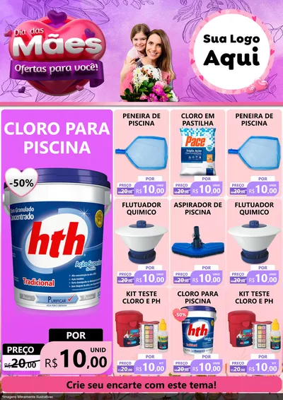 Modelo de Encarte para Encarte A4 Vertical com o tema Dia das Mães Ofertas para Você! para Produtos para Piscina