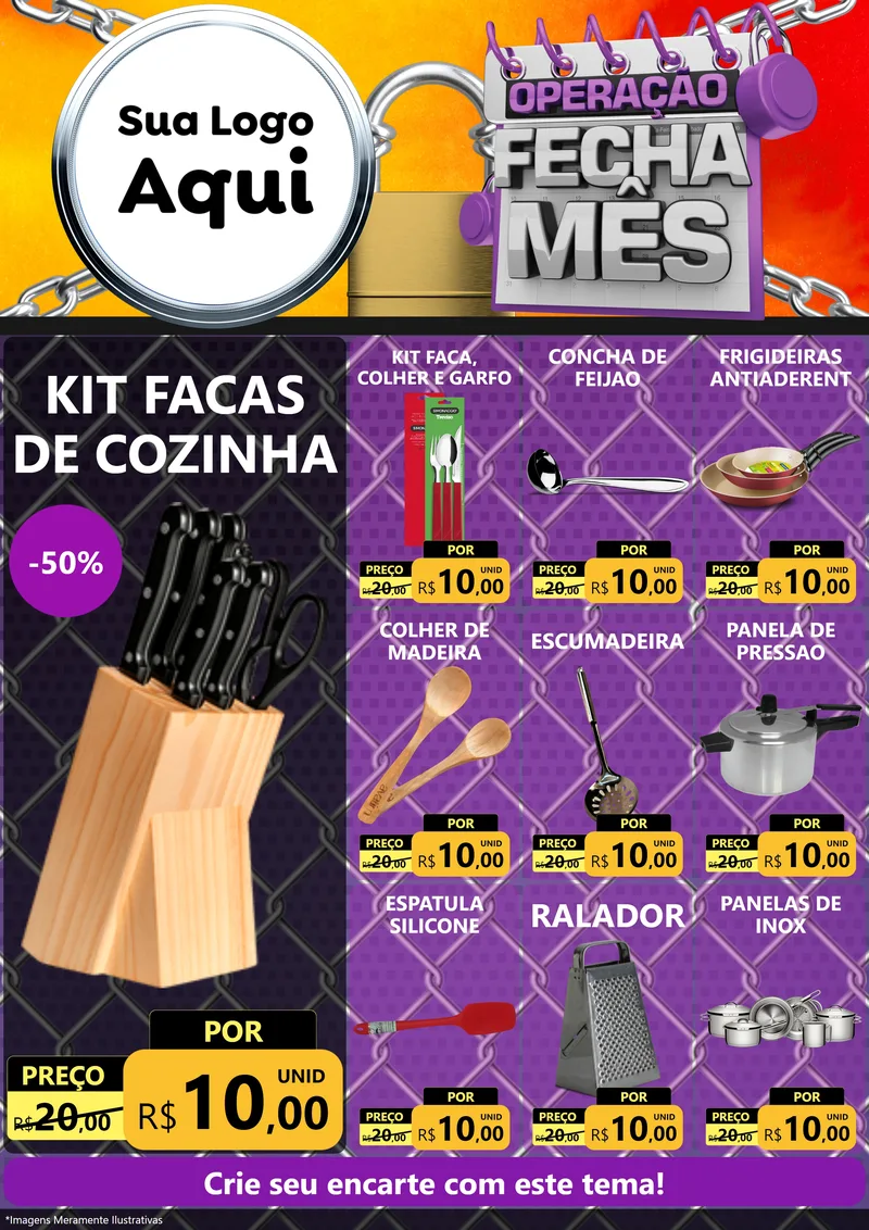 Modelo de Encarte para Encarte A4 Vertical com o tema Operação Fecha Mês para Utilidades Domésticas