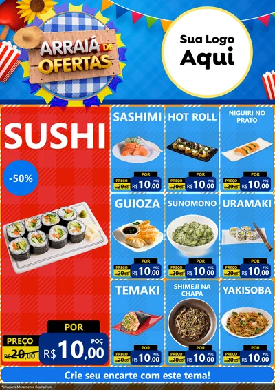 Modelo de Encarte para Encarte A4 Vertical com o tema Arraiá de Ofertas para Comida japonesa