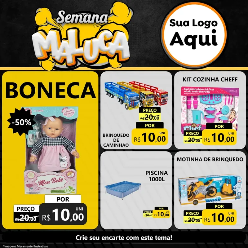Modelo de Rede Social para Feed Facebook com o tema Semana Maluca para Brinquedos