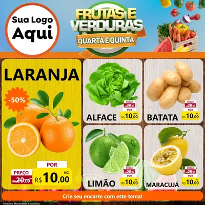 Modelo de Rede Social para Feed Facebook com o tema Frutas e Verduras Quarta e Quinta para Hortifrúti