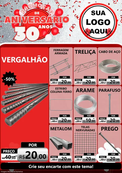Modelo de Encarte para Encarte A4 Vertical com o tema Promoção de Aniversário - 30 Anos para Ferragens