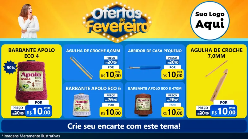Modelo de TV para TV Horizontal com o tema Ofertas de Fevereiro para Armarinho e Aviamentos