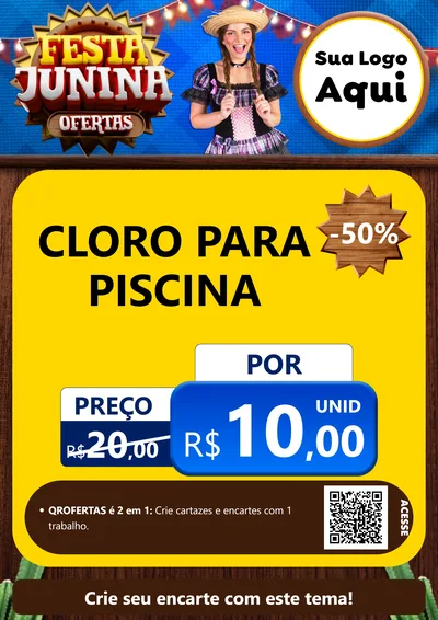 Modelo de Cartaz para Cartaz A4 Vertical com o tema Festa Junina Ofertas para Produtos para Piscina