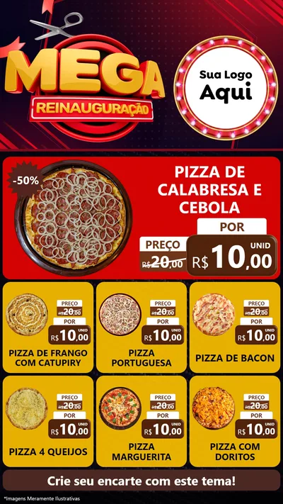 Modelo de Rede Social para Stories com o tema Mega Reinauguração para Pizzaria