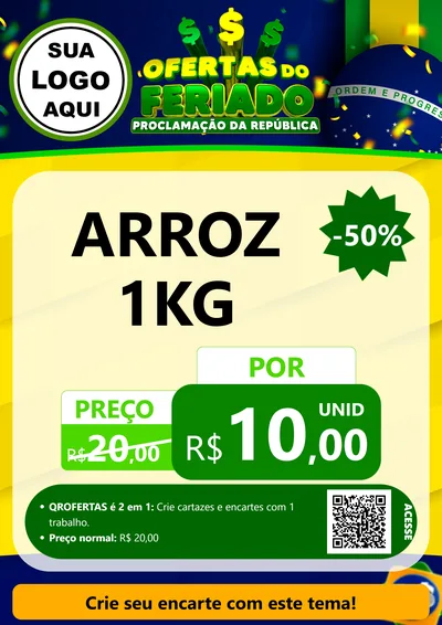 Modelo de Cartaz para Cartaz A4 Vertical com o tema Ofertas do Feriado - Proclamação da República para Supermercado