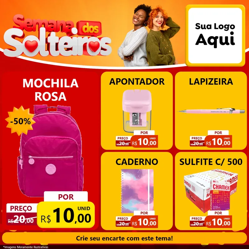 Modelo de Rede Social para Feed Facebook com o tema Semana dos Solteiros para Papelaria