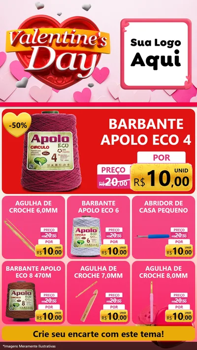 Modelo de Rede Social para Stories com o tema Valentine's Day para Armarinho e Aviamentos