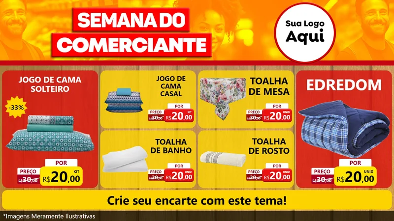 Modelo de TV para TV Horizontal com o tema Semana do Comerciante para Cama, Mesa e Banho