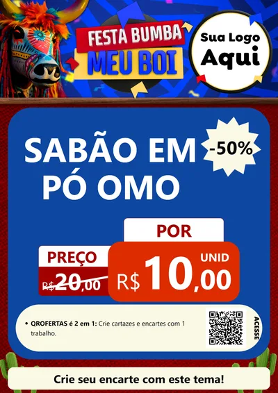 Modelo de Cartaz para Cartaz A4 Vertical com o tema Festa Bumba meu Boi para Produtos de Limpeza