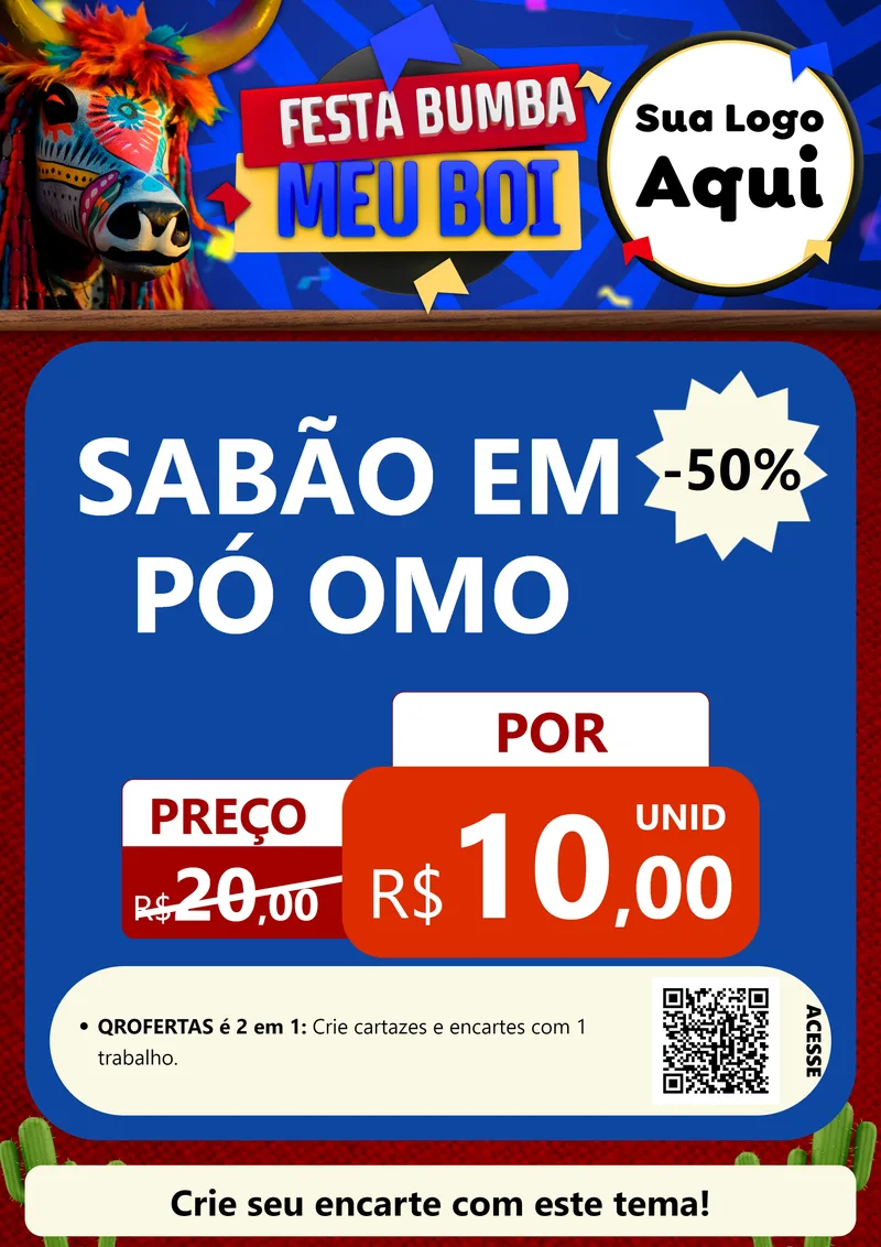 Modelo de Cartaz para Cartaz A4 Vertical com o tema Festa Bumba meu Boi para Produtos de Limpeza