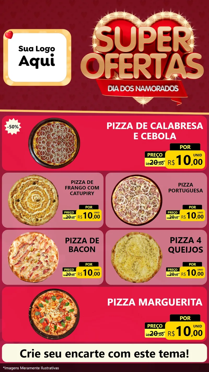 Modelo de TV para TV Vertical com o tema Dia dos Namorados para Pizzaria