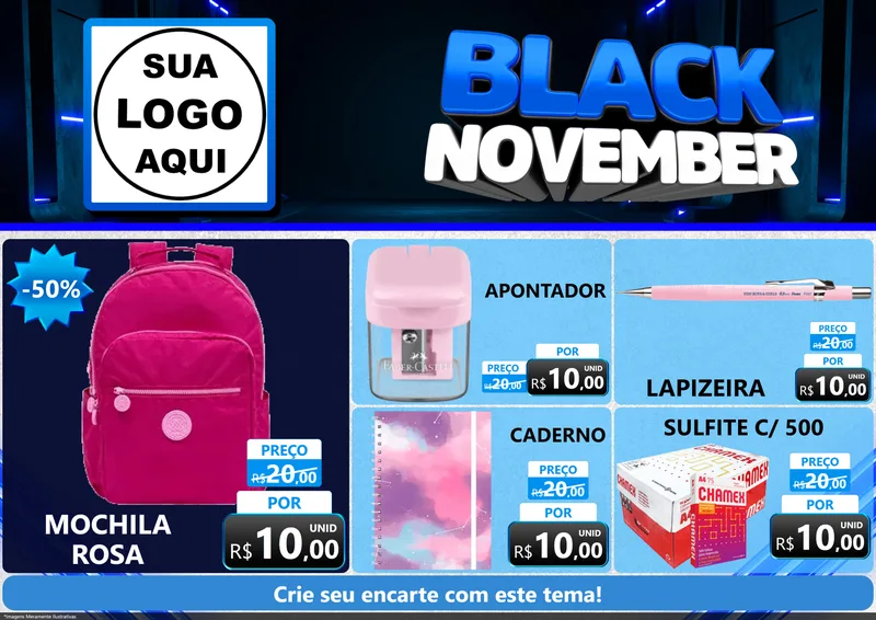 Modelo de Encarte para Encarte A4 Horizontal com o tema Black November para Papelaria