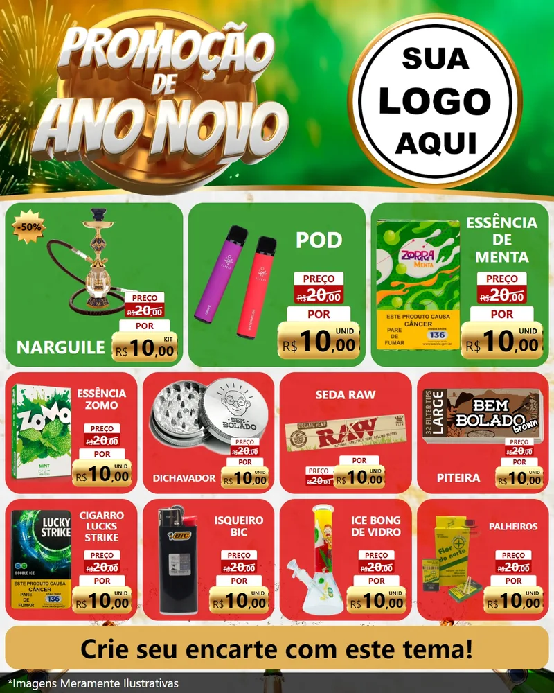 Modelo de Rede Social para Feed Instagram com o tema Promoção de Ano Novo para Tabacaria