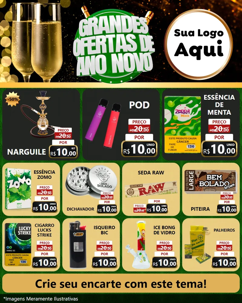 Modelo de Rede Social para Feed Instagram com o tema Grandes Ofertas de Ano Novo para Tabacaria