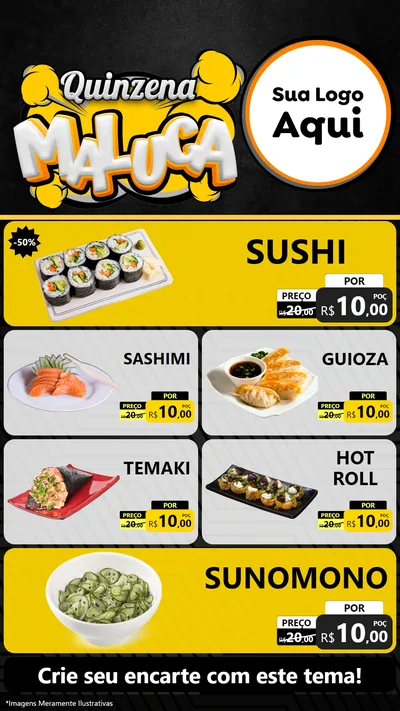 Modelo de TV para TV Vertical com o tema Quinzena Maluca para Comida japonesa