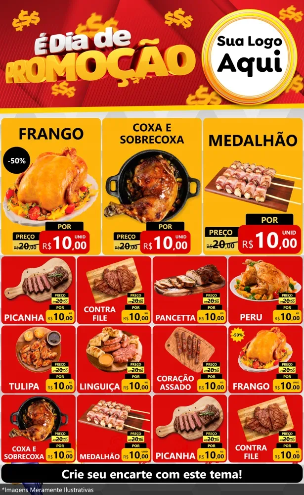 Modelo de Encarte para Encarte Grande com o tema É Dia De Promoção para Assados
