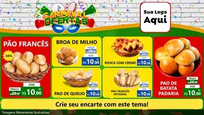 Modelo de TV para TV Horizontal com o tema Carnaval de Ofertas para Padaria