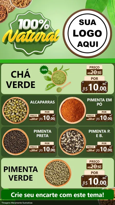 Modelo de TV para TV Vertical com o tema 100% Natural para Produtos Naturais