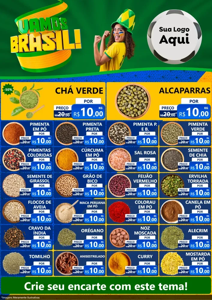 Modelo de Encarte para Encarte A4 Vertical com o tema Vamos Brasil - Copa para Produtos Naturais