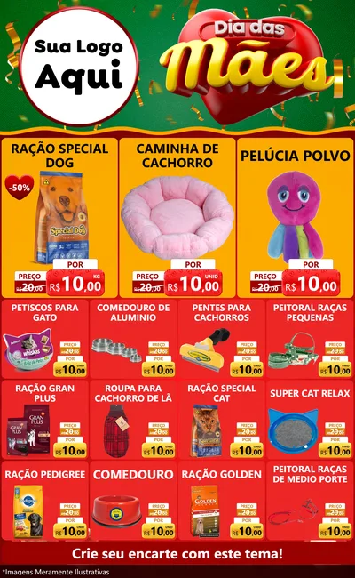Modelo de Encarte para Encarte Grande com o tema Dia das Mães para Pet Shop