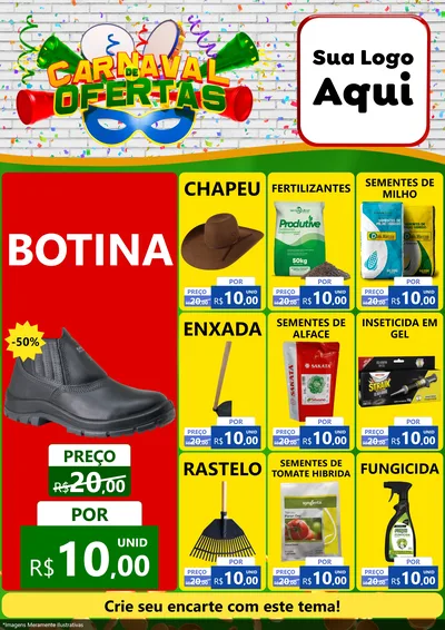Modelo de Encarte para Encarte A4 Vertical com o tema Carnaval de Ofertas para Agropecuária