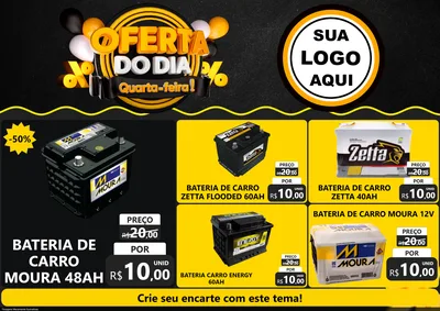 Modelo de Encarte para Encarte A4 Horizontal com o tema Oferta do Dia - Quarta Feira! para Baterias Elétricas