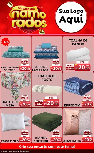 Modelo de Encarte para Encarte Grande com o tema Semana dos namorados para Cama, Mesa e Banho