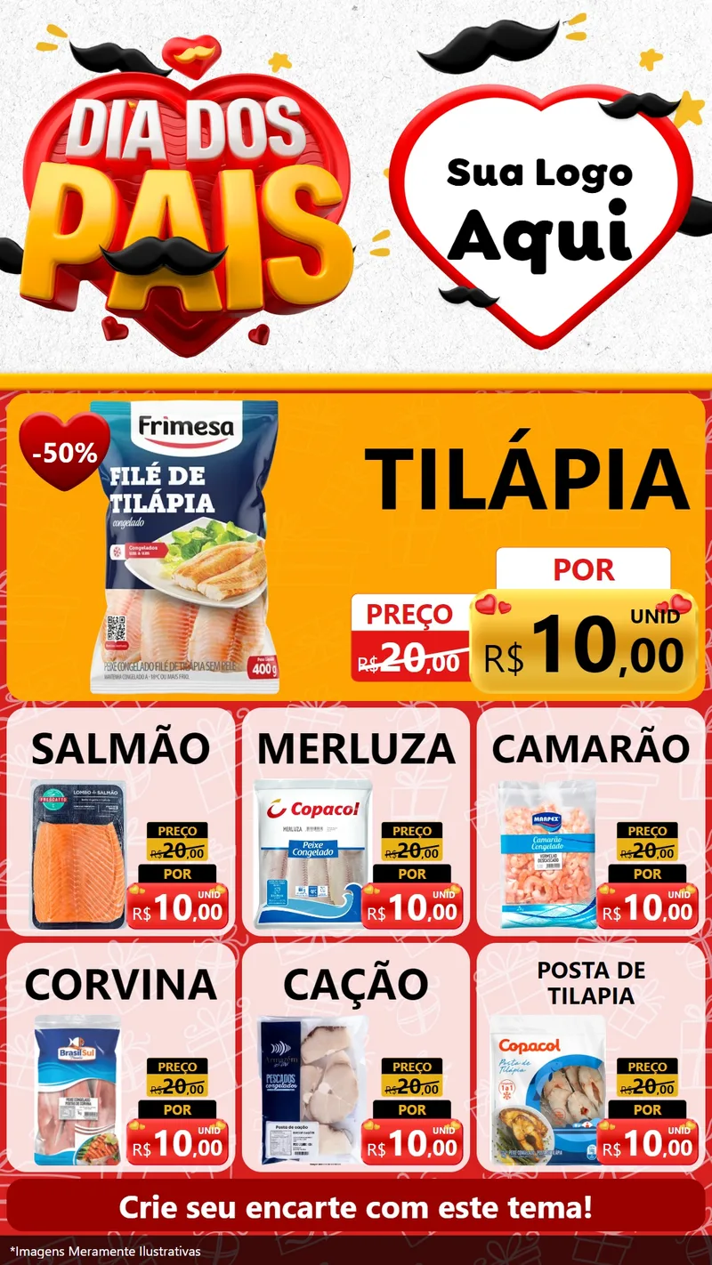 Modelo de Rede Social para Stories com o tema Dia dos Pais para Peixaria
