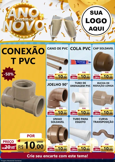Modelo de Encarte para Encarte A4 Vertical com o tema Ofertas de Ano Novo para Tubos e conexões