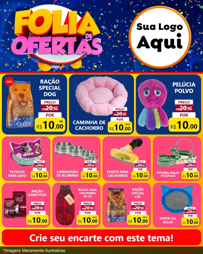 Modelo de Rede Social para Feed Instagram com o tema Folia de Ofertas para Pet Shop