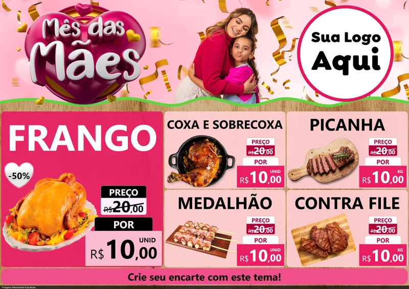 Modelo de Encarte para Encarte A4 Horizontal com o tema Mês das Mães para Assados