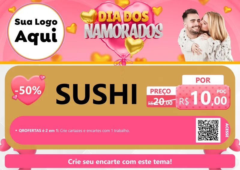 Modelo de Cartaz para Cartaz A4 Horizontal com o tema Dia dos Namorados para Comida japonesa