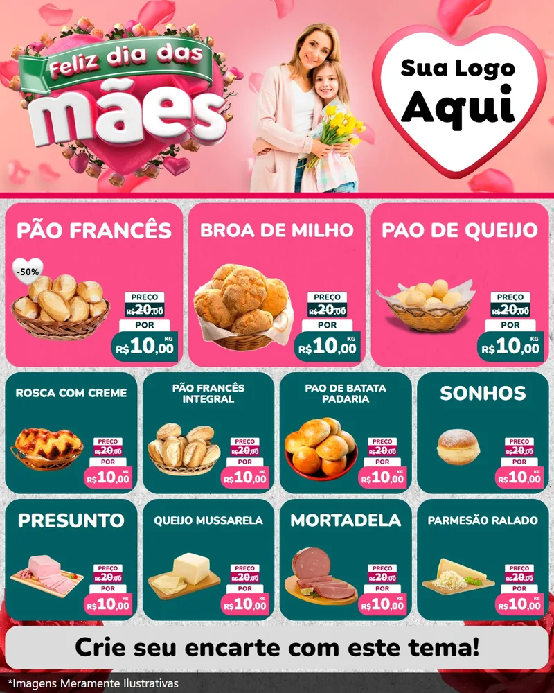 Modelo de Rede Social para Feed Instagram com o tema Feliz Dia das Mães para Padaria